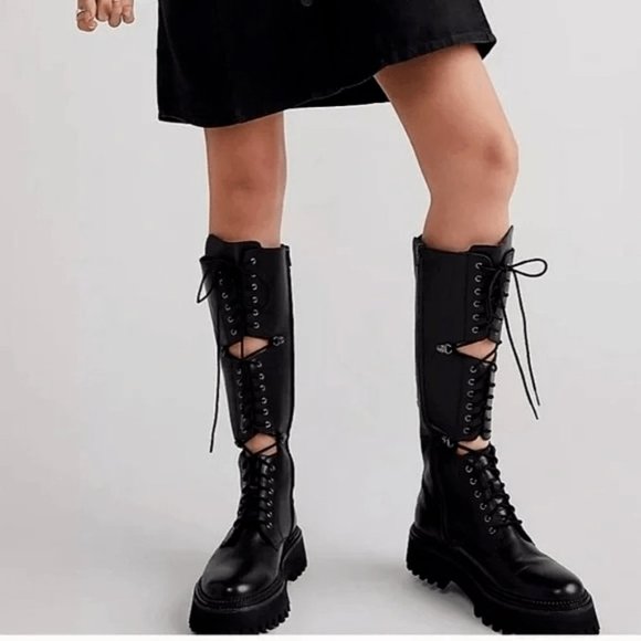 Free People Womens Miller Cut Out Combat Boots Black NEW 7.5 +8.5 - Picture 2 of 12